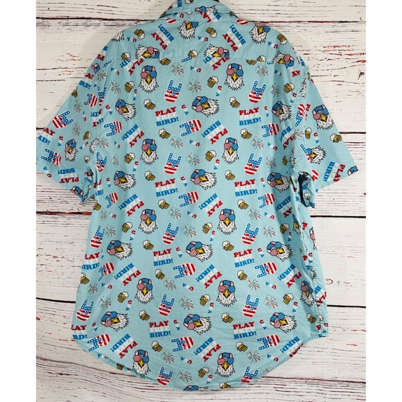 Staghorn Mens Patriotic Play Free Bird Button Up Shirt Size L July 4th America - Picture 11 of 13